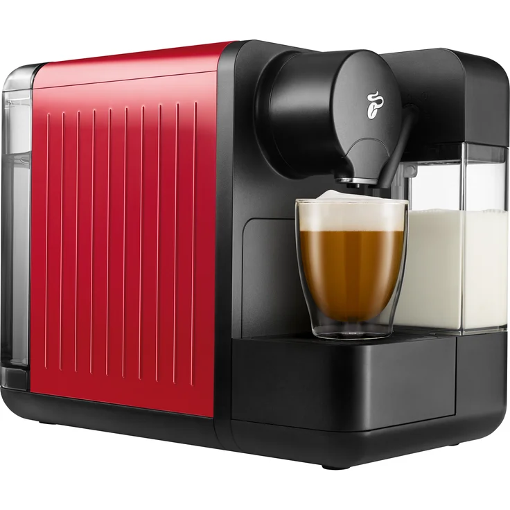 Tchibo Cafissimo "milk" Kapselmaschine für Kaffee, Espresso, Caffè Crema, Rot, mit integriertem Milchsystem und energiesparender Abschaltautomatik