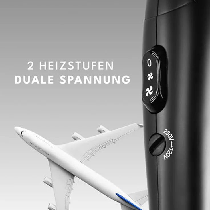 LEBENLANG Reisefön klappbar klein - Duale Spannung & Inkl. Reisetasche mit Stylingdüse I Reise Föhn leise stark - Schwarz Silber – Bild 3