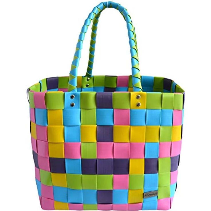normani Einkaufstasche geflochten mit Henkeln, extra robuste Tragetasche in Classic/Lolly Pop, 20 Liter Volumen, aus 70% recyceltem Material – Bild 1