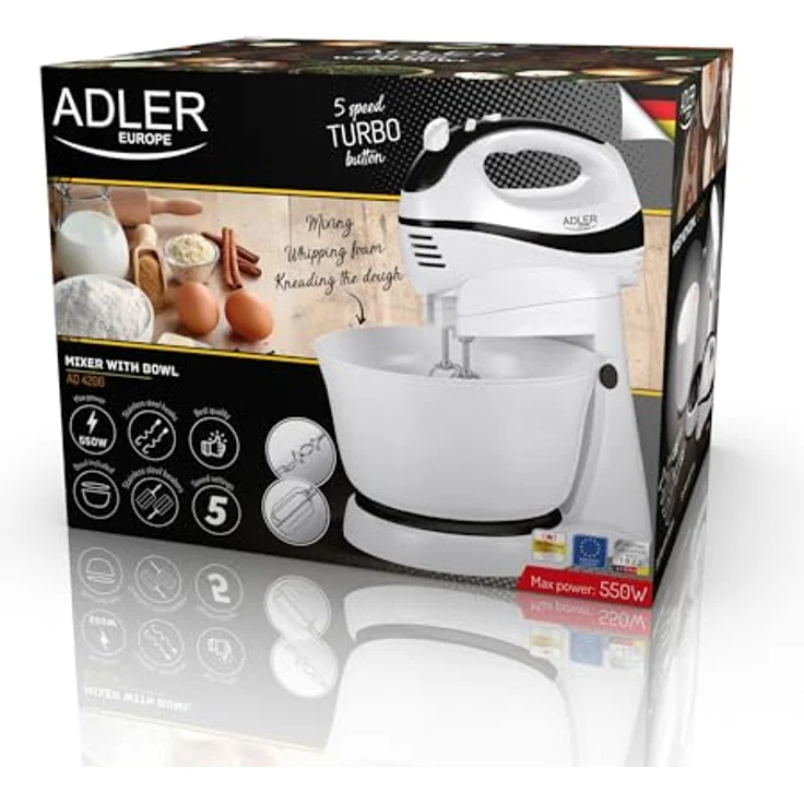 Adler AD4206 300W 5 Stufen Rührgerät mit Schüssel 3 L Handmixer Handrührgerät Knetmaschine – Bild 8