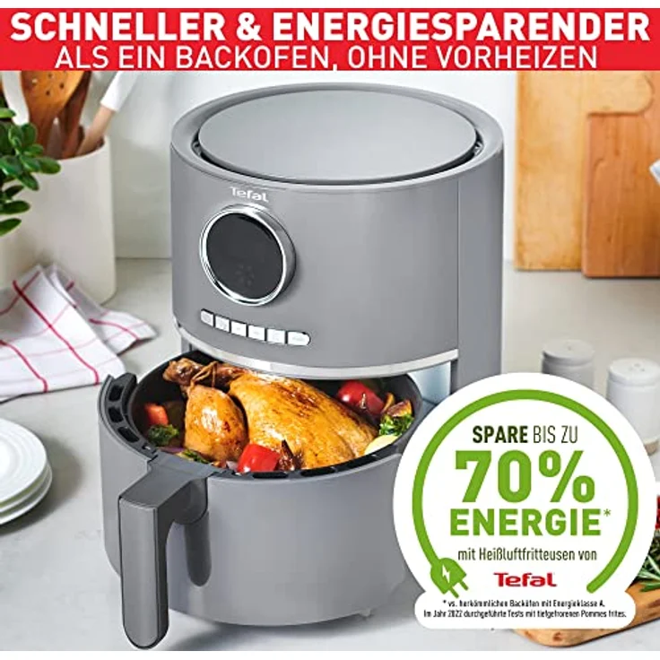 Tefal EY111B Airfry Ultra Digital Heißluftfritteuse, ohne Öl, 4 Kochmöglichkeiten, 1400 Watt, 8 Programme, 4,2 Liter, Timer, Thermostat, grau – Bild 4