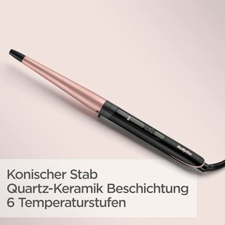 Babyliss Rose Quartz Conical Wand 13 bis 25mm kegelförmiger für Natürliche Locken und Beach Waves, rosa schwarz C454E – Bild 6