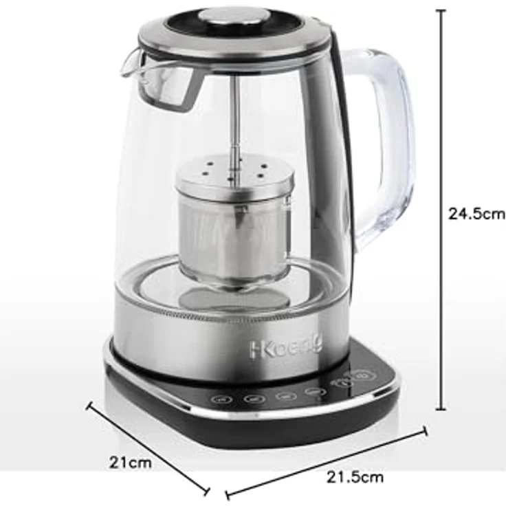 H.Koenig Wasserkocher TI600 Teekocher mit Temperatur-Regelung, 2200 W, Glas & Edelstahl, 1,5 Liter, 4 Temperaturen – Bild 6