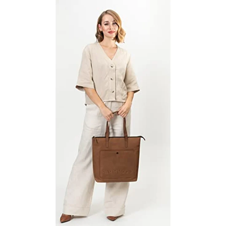 Farmhood Nashville XL Shopper Tasche Leder, 35 cm, Braun, mit Innenfächern und Reißverschlussfach – Bild 2