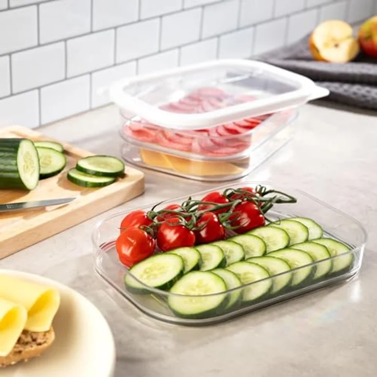 HAC24 2x Aufschnittboxen Kühlschrank mit Deckel je 3 Lagen 6 x 550 ml Wurst Käse Frischhaltedosen, transparent – Bild 6