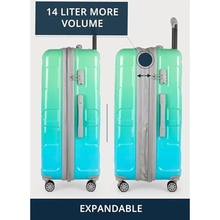 suitline großer Hartschalen-Koffer Trolley Rollkoffer XL Reisekoffer, TSA, 76 cm, ca. 96-110 Liter, PC glänzend, Northern Lights Gradient Design Verlauf – Bild 4