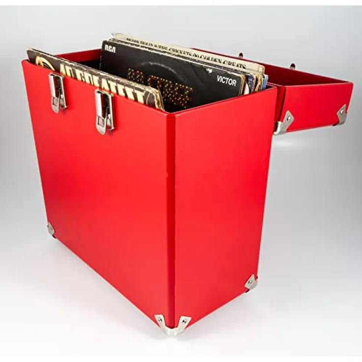 GPO CASE12 Tragbares Aufbewahrungsbox für 12" Schallplatten (für bis zu 30 Vinyl-Schallplatten), Rot