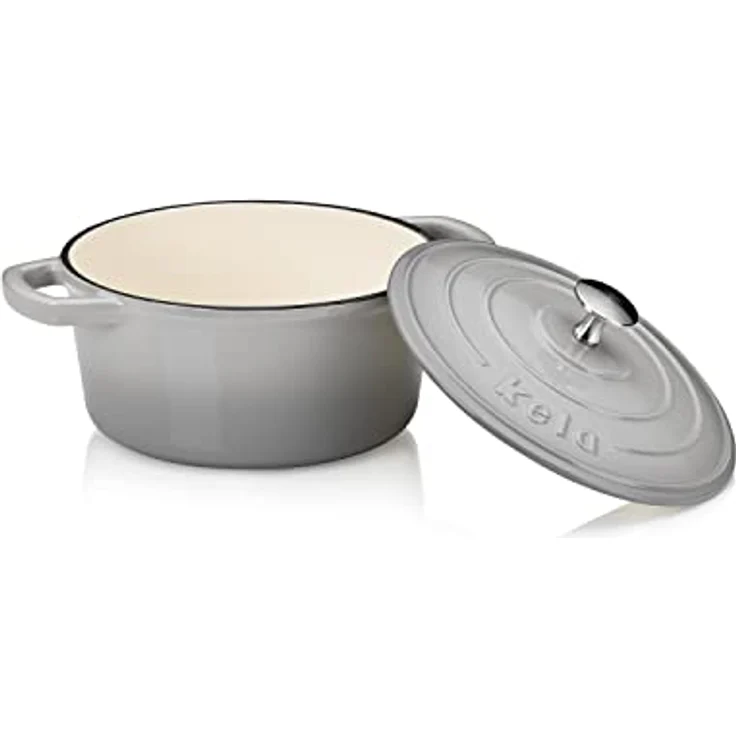 kela 12605 Bräter mit Deckel, Gusseisen, Emaille-Beschichtung, Hohe Wärmespeicherung, Induktionsgeeignet, 2.5 L, Grau, Rund, Calido – Bild 2