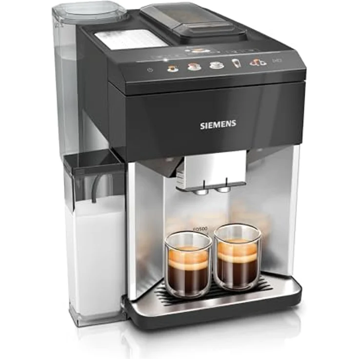 Siemens Kaffeevollautomat EQ500 integral TQ517D03, viele Kaffeespezialitäten, Milchaufschäumer, integr. Milchbehälter, 2-Tassen-Funktion, automat. Dampfreinigung, 1500 W, edelstahl/klavierlack schwarz – Bild 1