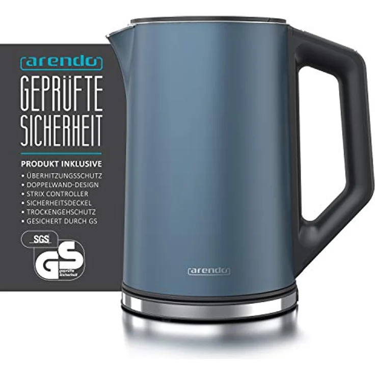 Arendo Elegant Wasserkocher, 1,5 l, 2200 W, Edelstahl Wasserkocher mit Temperatureinstellung 40-100 Grad - 1,5 Liter, matt blau – Bild 2