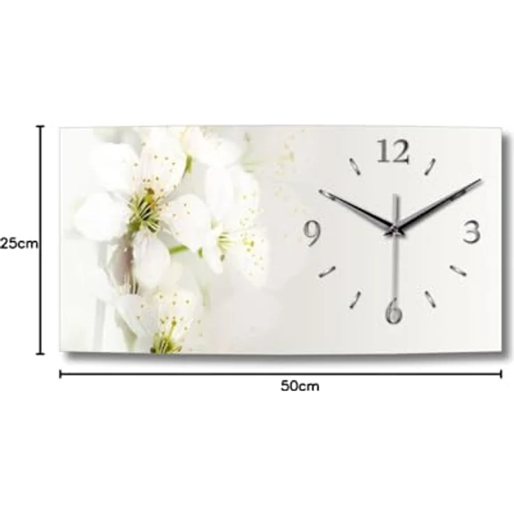 Kreative Feder weiße Blüte XXL Natur Küchenuhr Designer leise Funk Wanduhr Funkuhr modernes Design OHNE Ticken * WA154 (50x25cm leises Funkuhrwerk) – Bild 3