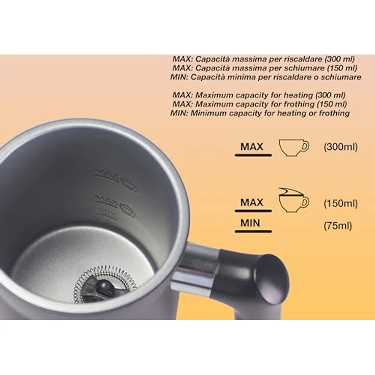 BEPER P101CAF001 Elektrischer Milchaufschäumer, 300 ml schwarz, 4 Funktionen, 500W Leistung – Bild 4