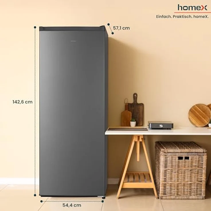 homeX FS1681E-S Gefrierschrank, 168L Nutzinhalt, 4-Sterne Gefrierleistung, freistehend, leise, silber – Bild 4