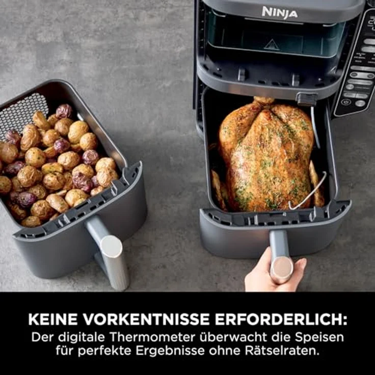 Ninja Double Stack XL Air Fryer Heißluftfritteuse mit digitalem Thermometer, 9,5 L Airfryer, vertikal, 6 Kochfunktionen, 8 Portionen, Grau SL451EU – Bild 3