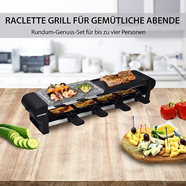 Syntrox RAC-600W Thurgau Raclette-Grill, 2 x 10,2 x 20,5 cm, Antihaftbeschichtet, 600 Watt – Bild 7