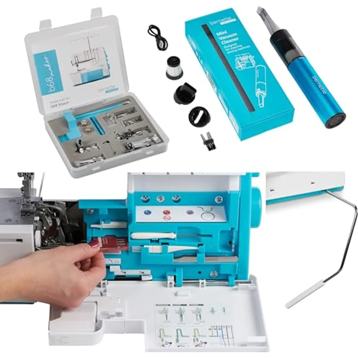 Bernette b68 Airlock Maker, Coverstich-Nähmaschine mit Zubehörset und Mini-Staubsauger, limitierte Edition – Bild 9