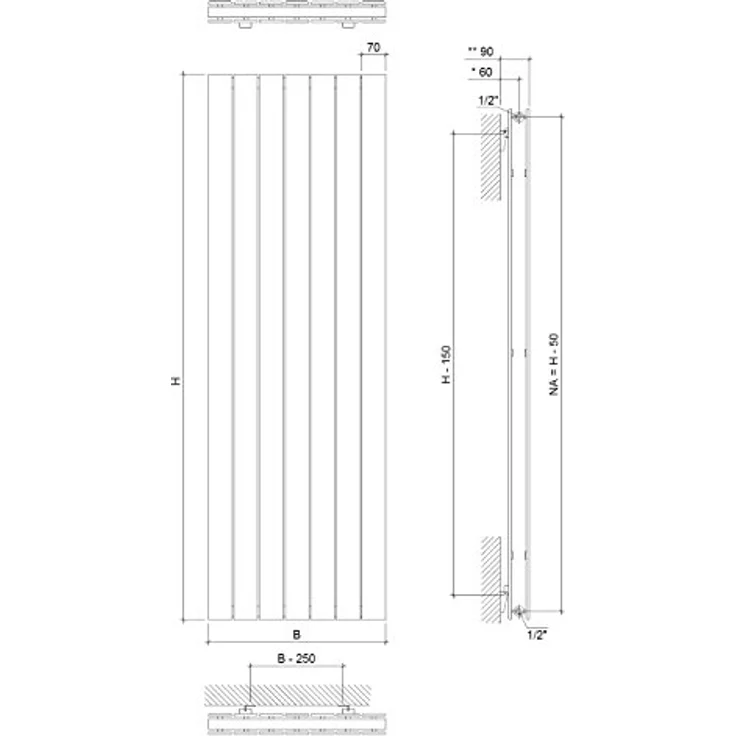 Ximax Raumheizkörper P1 Duplex, 59,5 x 180 cm, Wärmeleistung 1.576 W bei 75 °C, Anthrazit – Bild 3