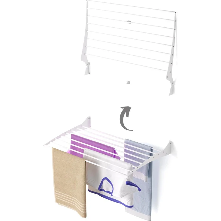 foxydry Foxydry Fold – Platzsparender Wand-Wäscheständer aus Aluminium mit 8 Stangen, klappbar und rostbeständig, 10 kg Tragkraft