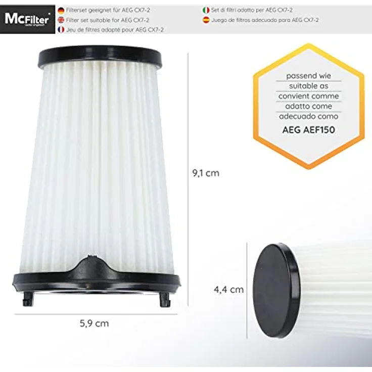 McFilter | 6x Filter geeignet für AEG CX7 und QX8 Staubsauger, Ersatz für HEPA-Filter AEF150 Akkusauger Ergorapido CX7 Animal X Flexibility Animal X Power CX7-2-45an CX7-2-i360 CX7-2-s360 – Bild 2
