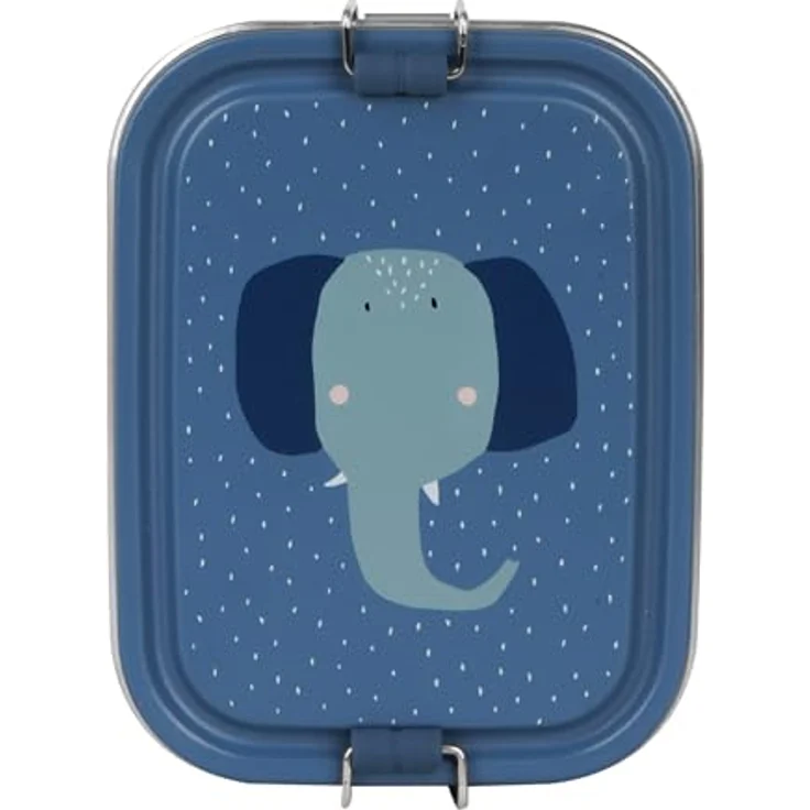 Trixie Baby Lunchbox Mrs Elephant Elefant blau Small, Lunchbox aus Edelstahl mit tierischem Design und Clips zum sicheren Verschließen – Bild 2