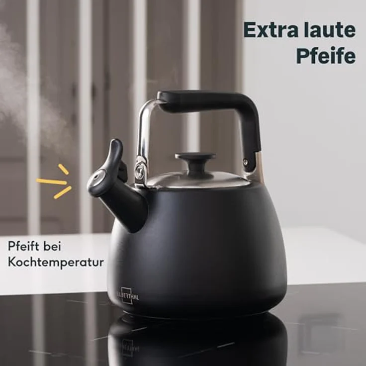 SILBERTHAL Wasserkessel Induktion 2,8l, Edelstahl Flötenkessel schwarz, hitzeresistente Materialien, ideal für Camping und alle Herdarten, Version 2024 – Bild 2