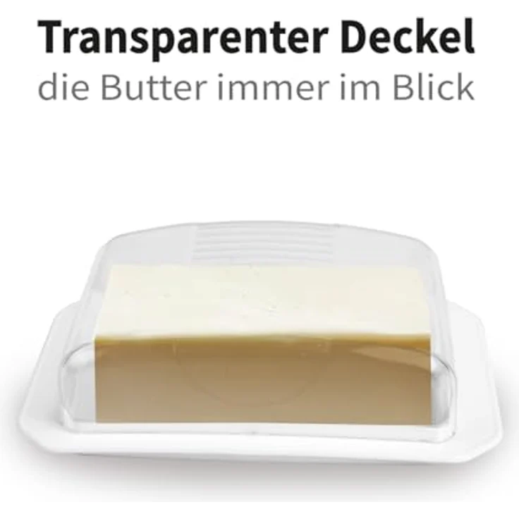 Pro Home Dekorative Butterdose - Transparent mit Deckel - Butterbox, spülmaschinenfest - BPA Frei Kunststoff - Butterschale für 250g Butter - Weiß – Bild 3