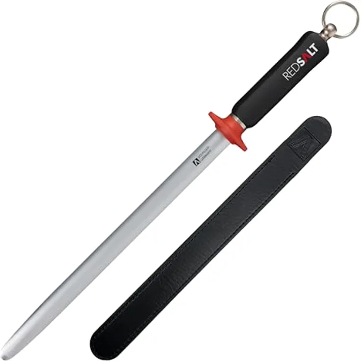 REDSALT® Premium Wetzstahl 30cm ovaler Microfein Saphirzug für hochwertige Messer | HRC 65 Chrom Vanadium Stahl Made in Solingen | Profi Messerschärfer Wetzstab ergonomischer Griff