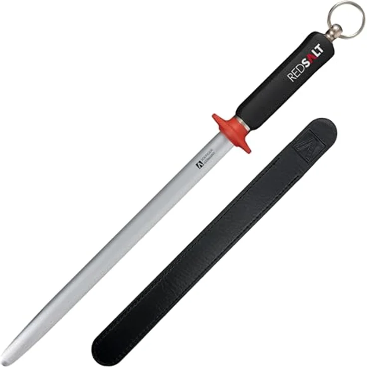 REDSALT® Premium Wetzstahl 30cm ovaler Microfein Saphirzug für hochwertige Messer | HRC 65 Chrom Vanadium Stahl Made in Solingen | Profi Messerschärfer Wetzstab ergonomischer Griff – Bild 1