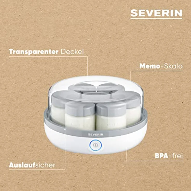 Severin JG 3518 Joghurtbereiter, 18W, 7 Portionsgläser á 150 ml, weiß - grau – Bild 4