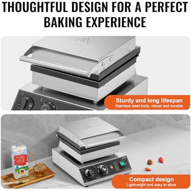 VEVOR kommerzielles Waffeleisen Waffelmaschine 2000 W, antihaftbeschichtetes belgisches Edelstahl Waffeleisen mit Temperatur- und Zeitregelung, für Restaurant Bäckerei Snackbar, 2er Pack – Bild 5