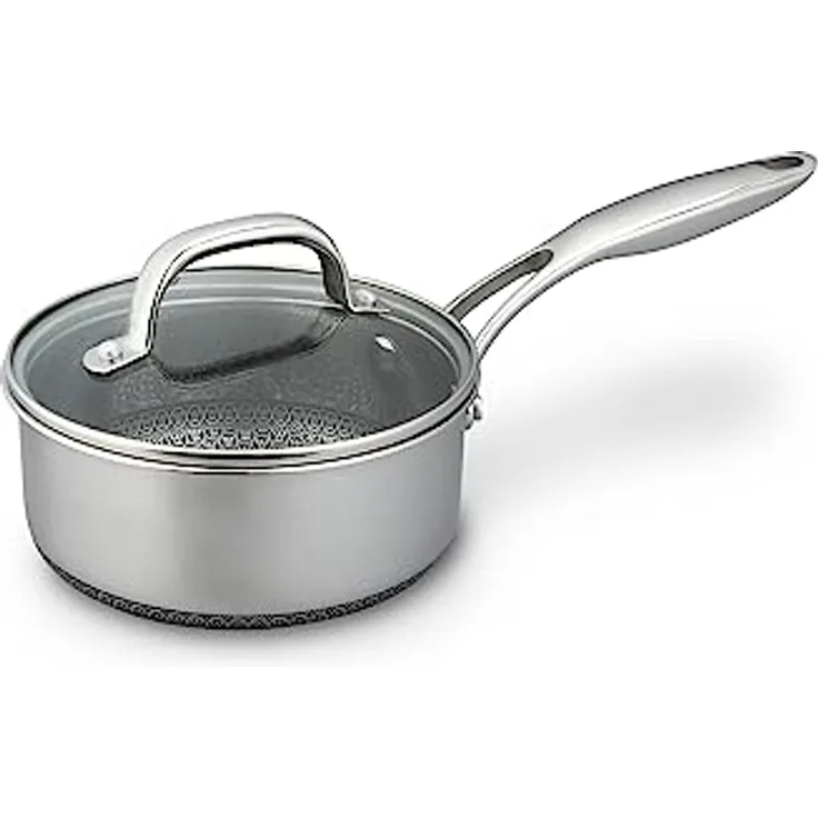 Westinghouse Black Signature Stielkasserolle mit Deckel 20cm 2,6 L, 3-lagige Antihaftbeschichtung, Aluminium und Edelstahl, geeignet für alle Herdarten, effiziente Wärmeverteilung, Induktionsgeeignet