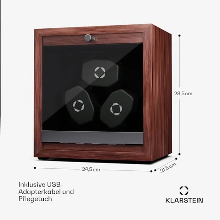 Klarstein Brienz 3 Uhrenbeweger, 4 Rotationsmodi, Holz-Optik, blaue Innenbeleuchtung, USB-betrieben – Bild 6