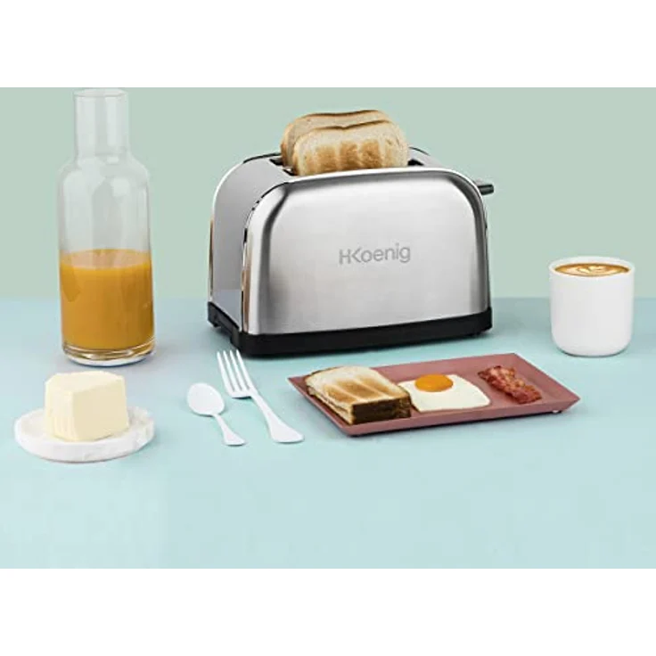 H.Koenig Scheiben TOAS7 2 Brotschlitze Toaster, Edelstahl, 7 Bräunungsstufen, Auftaufunktion, Stainless Steel, Silver, Extra breit – Bild 5