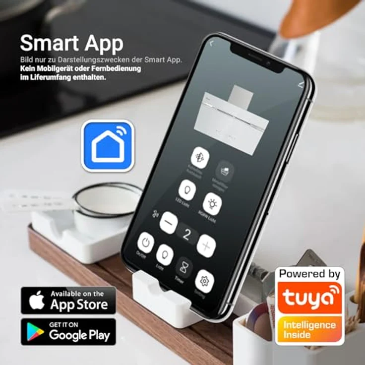 KKT KOLBE A+++ Dunstabzugshaube AURORA9005WED, 90 cm, 782 cbm/h, kopffrei, Weiß Silber Glas, mit Smart WiFi, SensorTouch und RGBW LED-Beleuchtung – Bild 3