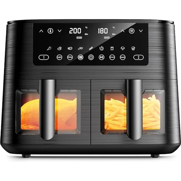 cookwise Heißluftfritteuse 2 Kammern, 9L Airfryer mit Touchscreen, spülmaschinenfesten Antihaftkörben, fettarm und 9-in-1 Funktion, mit Sichtfenster – Bild 1