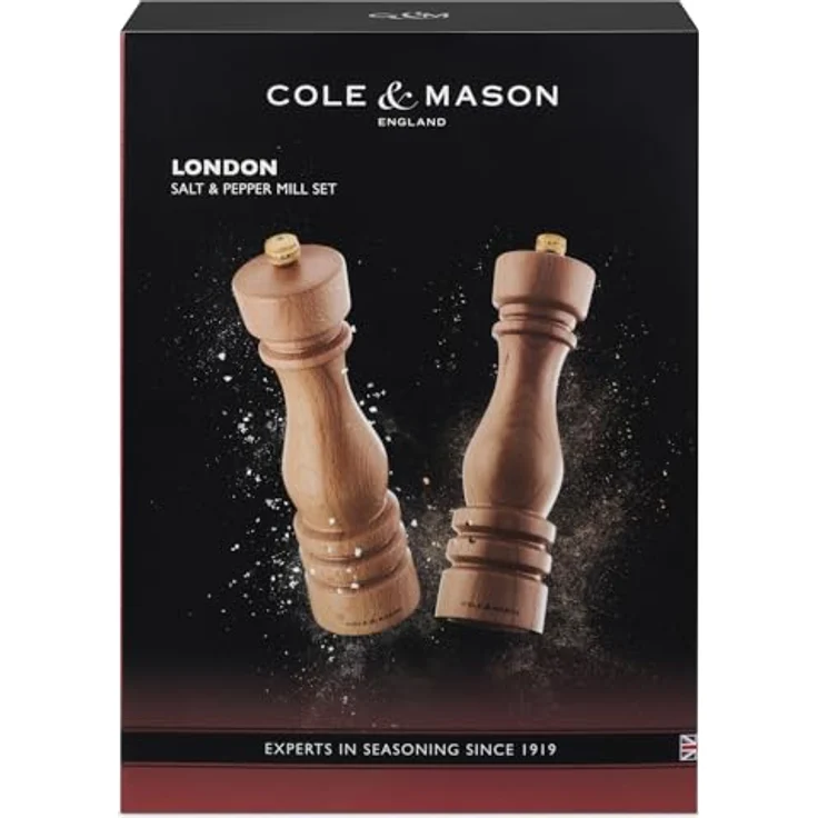 Cole & Mason H233011 London Salz- und Pfeffermühle, 2er Set manuell, 22 cm, aus Buchenholz mit präzisem Keramik- und Carbonstahlmahlwerk, einstellbar für verschiedene Mahlgrade – Bild 2