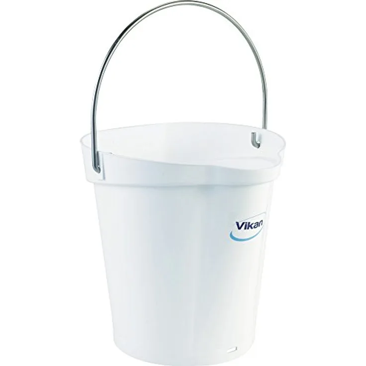 Vikan 56885 Durable Polypropylene Hygiene Bucket/Pail, Stainless Steel Handle, 6 Litres, White