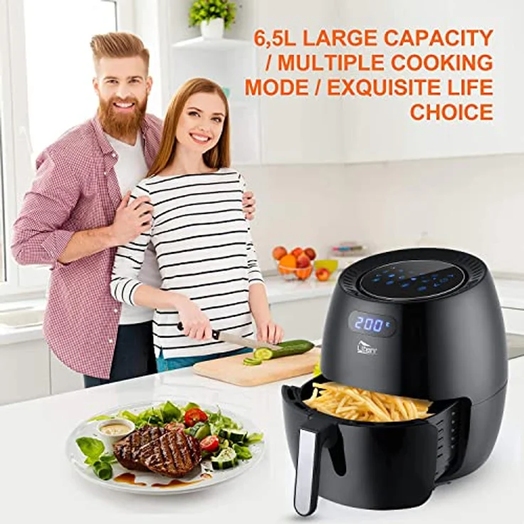 Heißluftfritteuse, Uten 6.5L Airfryer XXL Heissluftfriteuse mit digital LED-Touchscreen, 8 Programmens, Vorheizen&Warmhalten, Abnehmbarem Antihaft-Bratkorb, 1800W – Bild 5