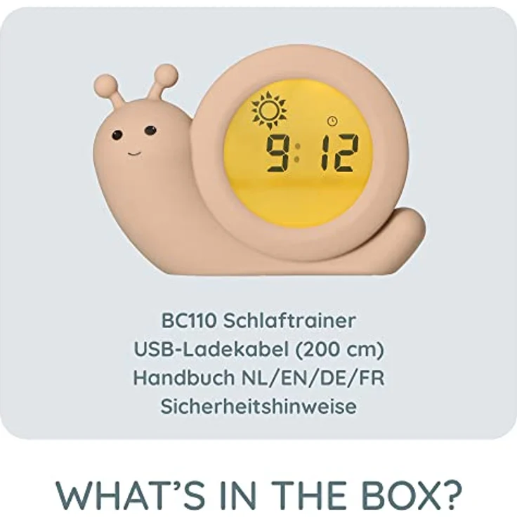 Alecto BC110BE SIMON Kinderwecker, 3-in-1 Schlaftrainer mit Nachtlicht und digitaler Zeitanzeige, wiederaufladbar, blau – Bild 8