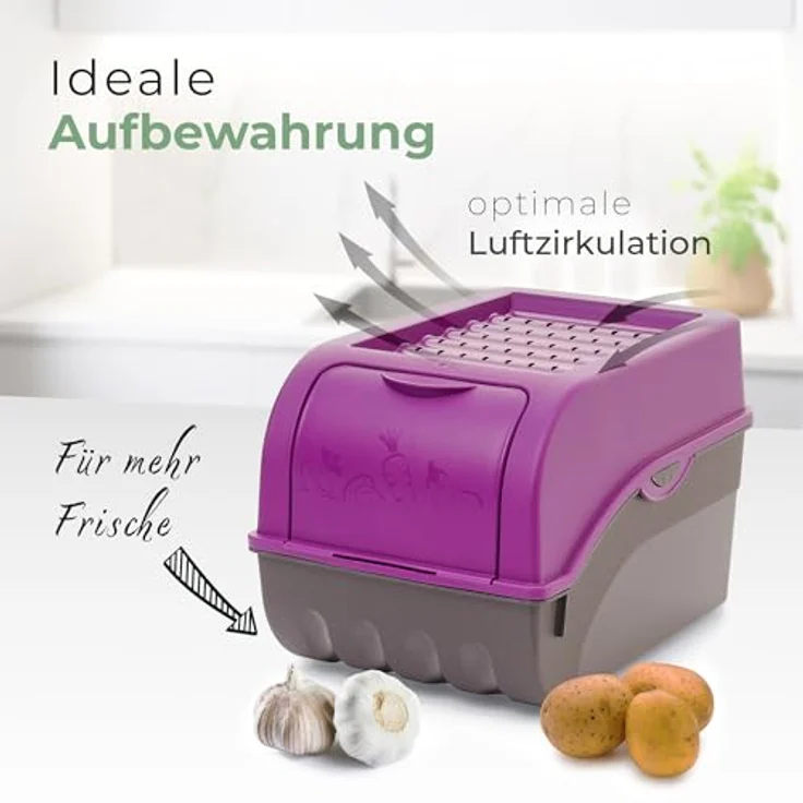 Novaliv Kartoffel Aufbewahrungsbox | 2X mit 5L | LILA | Luftzirkulation für frische Kartoffeln | Stapelbar und lichtundurchlässig – Bild 2
