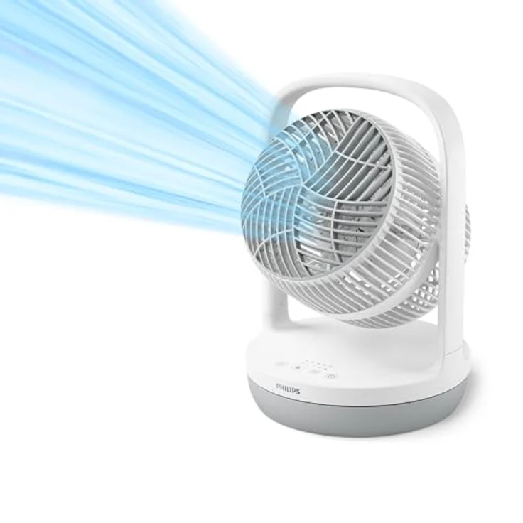 Philips Tischventilator Serie 2000, leistungsstark und extrem leise, 23 dB, Luftumwälzung, 180° Neigung, 12-Stunden-Zeitschaltuhr, CX2050, Weiß – Bild 4