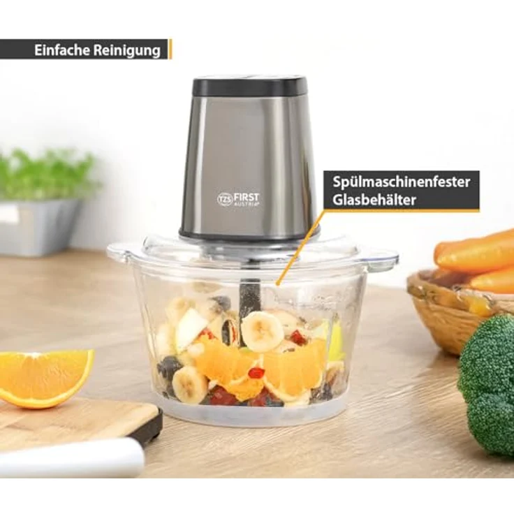 TZS First Austria Zerkleinerer, 1.7L Glasbehälter, 500W, 2 Geschwindigkeitsstufen, Edelstahl, Silber, Anti-Slip-Boden – Bild 5