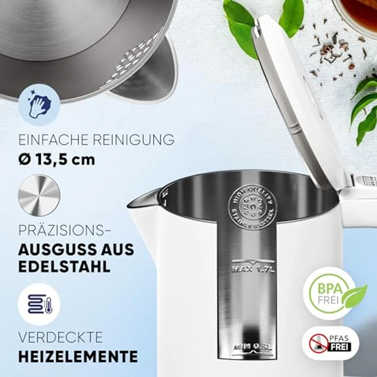 Stillstern Wasserkocher mit Temperatureinstellung [1,7L | 40-55-70-85-100°C], 12 Std. Warmhalten, Präzisionsausguss aus Edelstahl, Anti-Fingerprint, Schnelles Aufheizen [2200W], Leise, Stabiler Halt – Bild 5