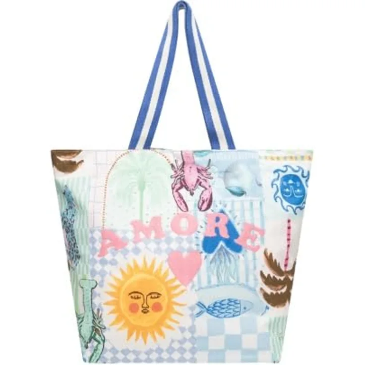 Codello Shopper, Baumwoll-Canvas mit fröhlich-sommerlichem Muster und AMORE-Stickerei