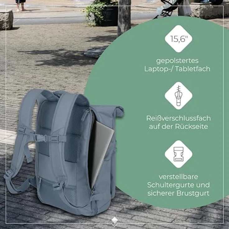 travelite BASICS Rollup Rucksack, Freizeitrucksack mit Laptopfach bis 15,6 Zoll, atmungsaktive Rückwand, in Trendfarben erhältlich – Bild 6