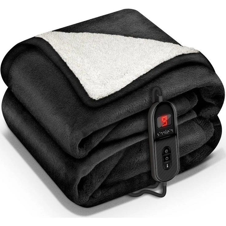 sinnlein Heizdecke mit Abschaltautomatik Elektrische Wärmedecke, 9 Temperaturstufen Kuscheldecke Bett Sofa Decke elektrisch, Timer Digitalanzeige, Flanell Fleece, Sherpastoff, Vliesstoff, 120 W, waschbar bis 30°C, grau - Preisvergleich