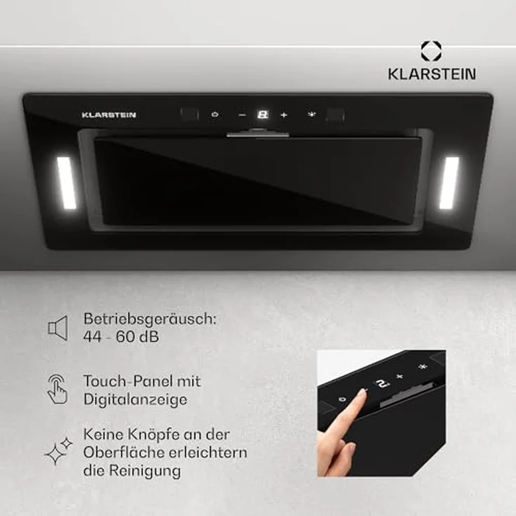 Klarstein Hektor, Dunstabzugshaube 52 cm mit 466 m³/h Abluftleistung, Touch-Bedienfeld und Sicherheitsglas – Bild 5