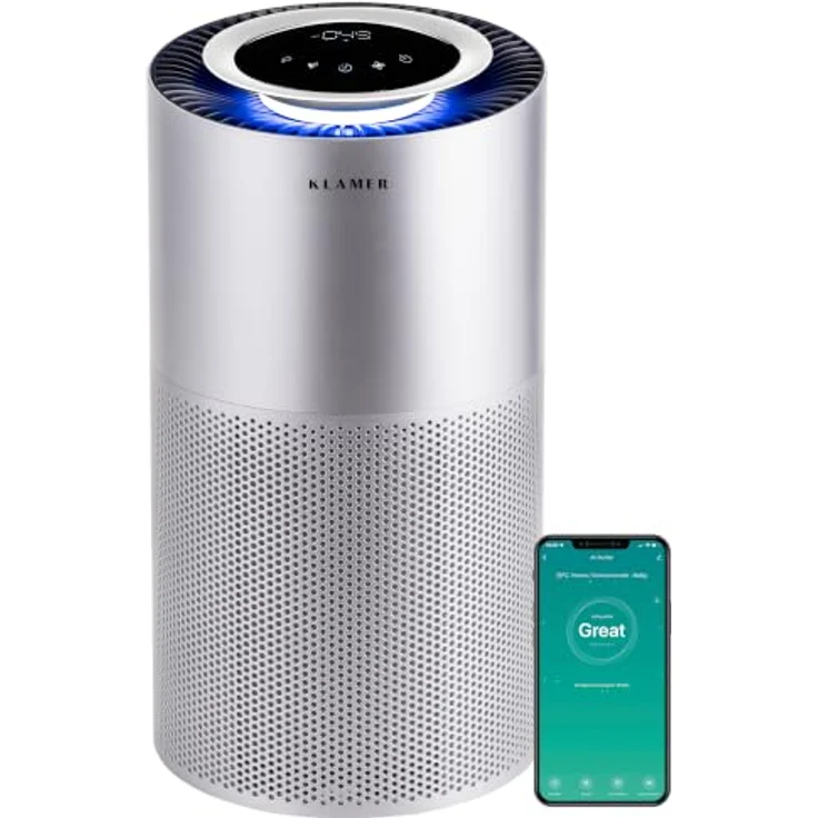 KLAMER Luftreiniger 600i mit HEPA Filter, CADR 450 m³/h, für Räume bis 55m², entfernt 99,9% Pollen, Viren und Allergene, 3 Modi inkl. Automatikmodus, Smartphone Steuerung – Bild 1