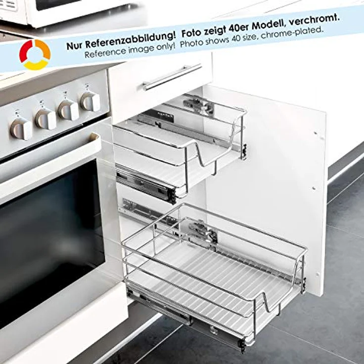 bremermann Teleskopauszug für 30 cm Schrank mit Einlegeboden, schwarz - Teleskopschublade mit kugelgelagerten Schienen und maximale Belastung von 15 kg – Bild 2
