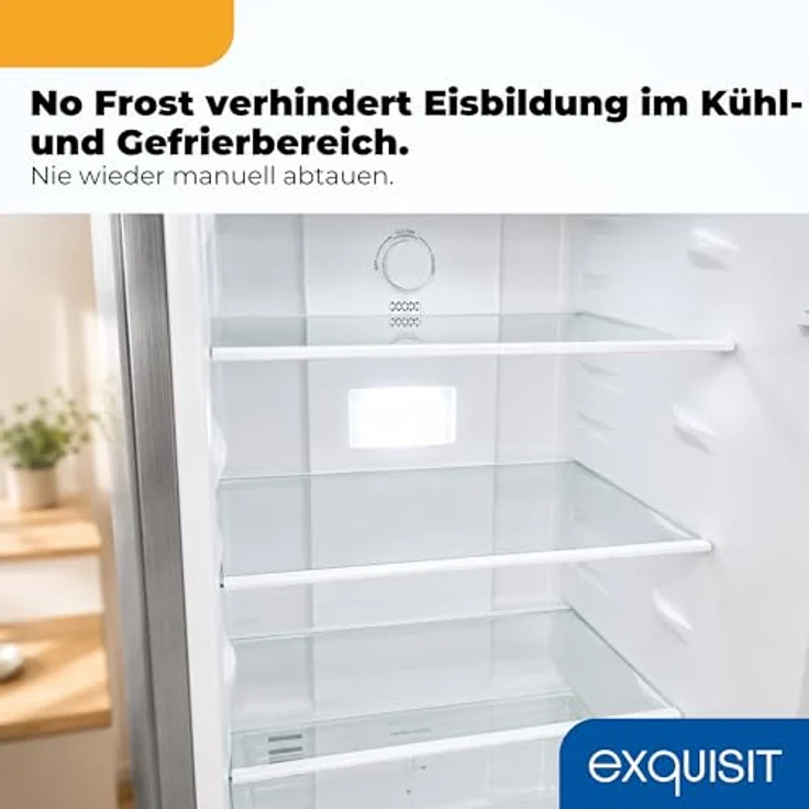 Exquisit Kühl-Gefrierkombination KGC5265-70-NF-WS-040C, 251 l, No Frost, Wasserspender, Energieklasse C, leise 39 dB, inoxlook, schmal 54 cm – Bild 6
